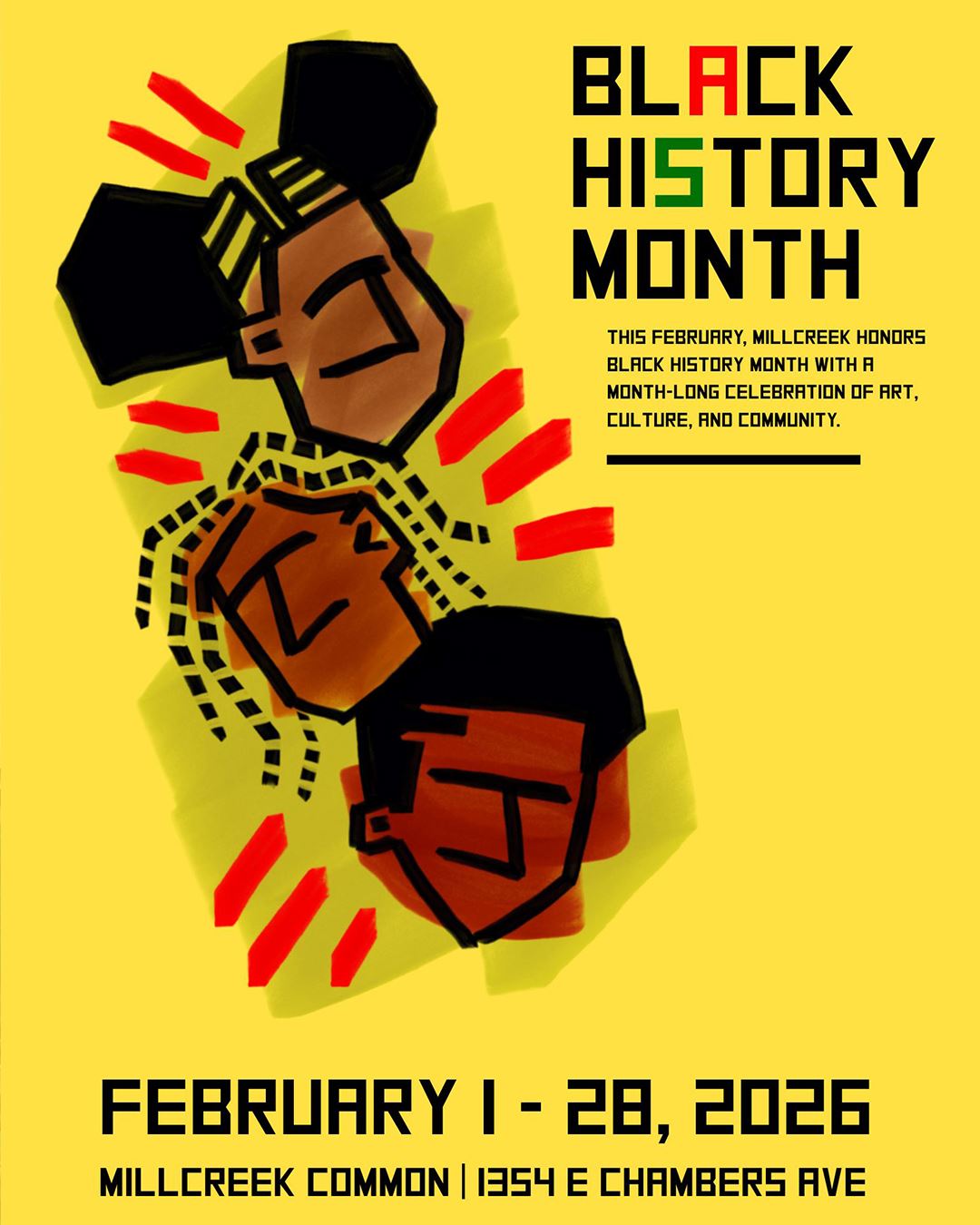 black history month graphic at millcreek february 1-28